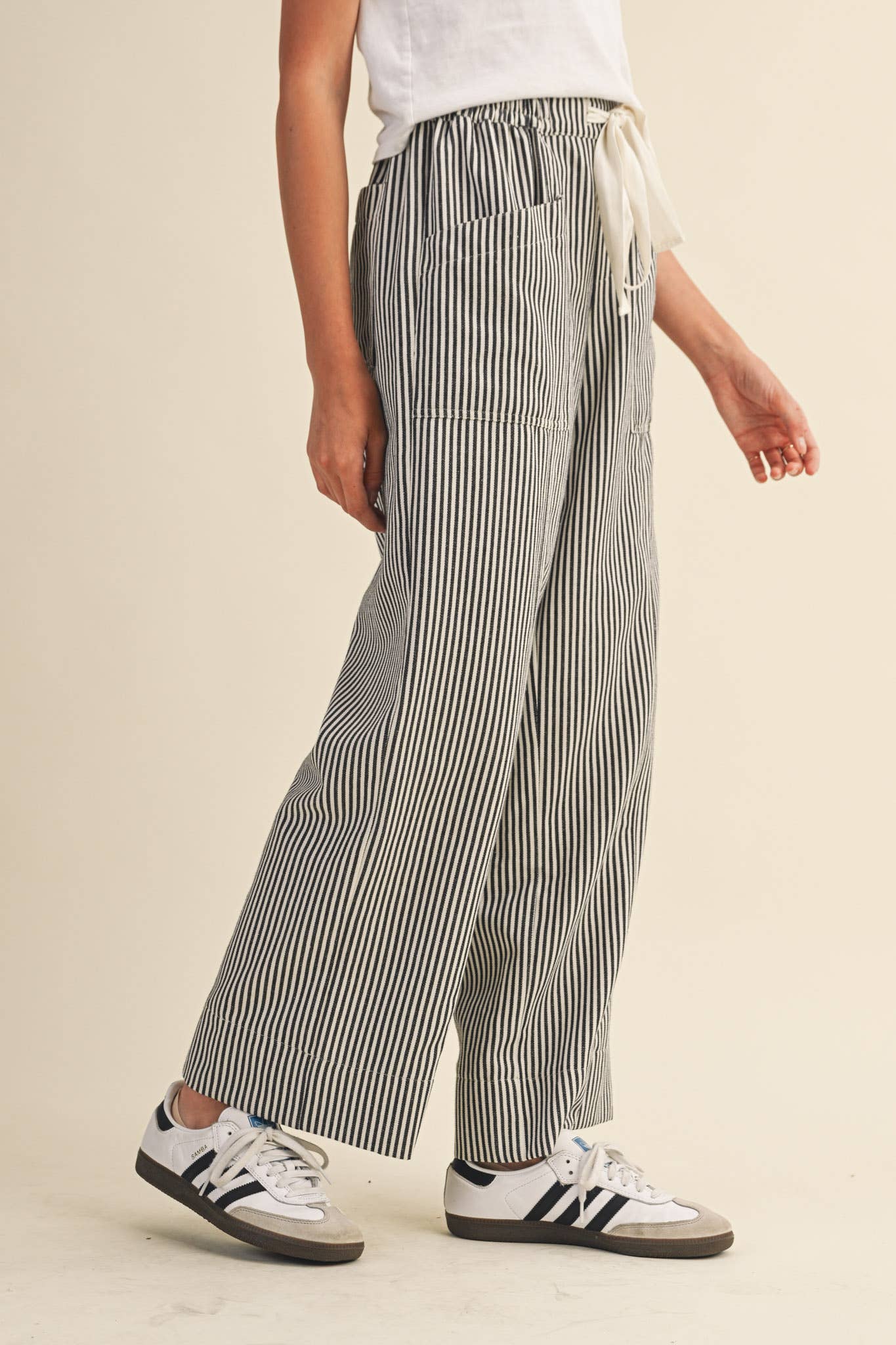 Chambray Stripe Wide Leg Pants