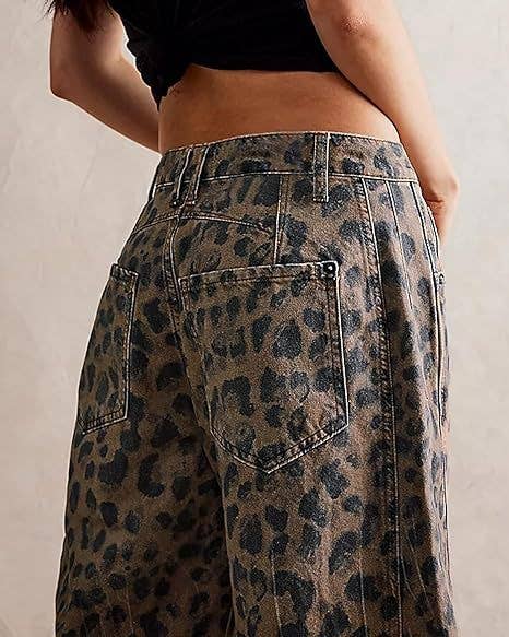 Leopard Print Barrel Jeans