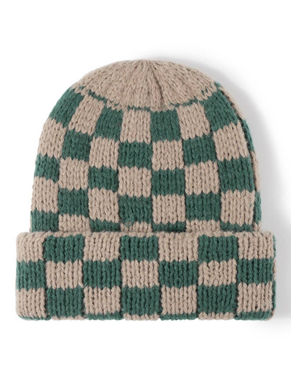 Checkered Chunky Knit Beanie Green