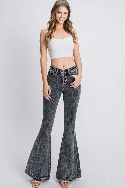 High Rise Flare Jeans Black Wash