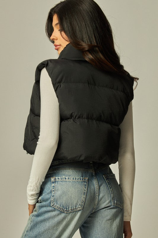Crop Puffer Vest Black