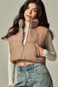Crop Puffer Vest Taupe