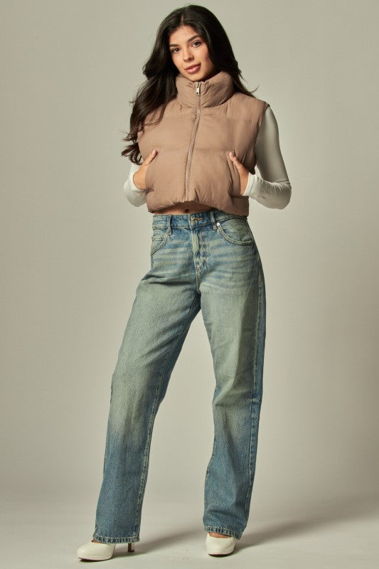 Crop Puffer Vest Taupe