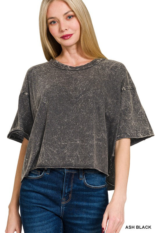 Acid Wash Crop Tee Black