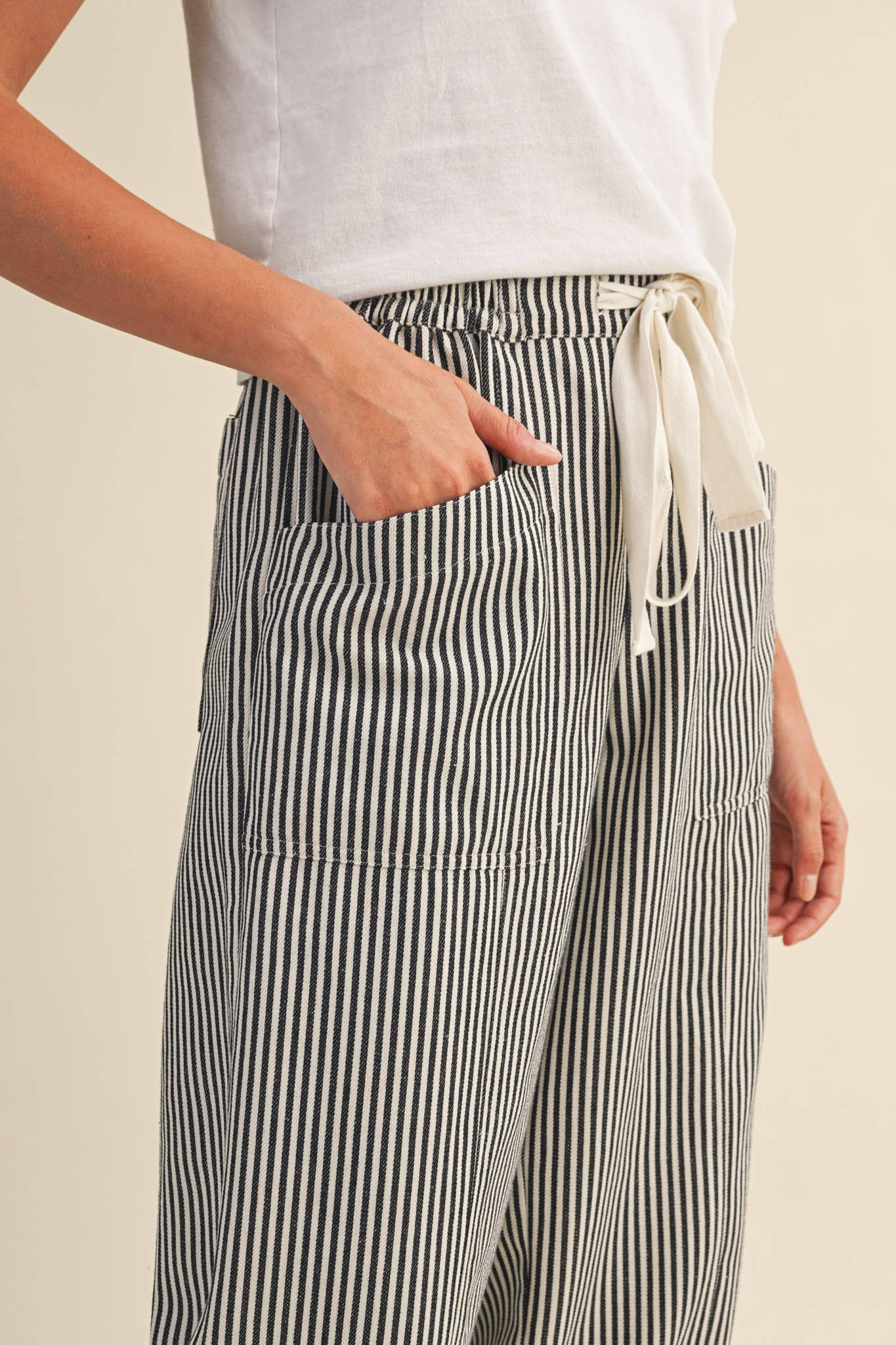 Chambray Stripe Wide Leg Pants