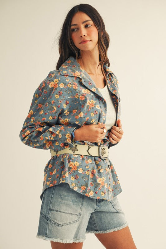 Spring Floral Denim Shacket