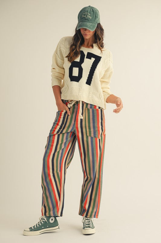 Retro Stripe Wide Leg Jeans
