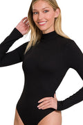 Mock Neck Long Sleeve Bodysuit Black