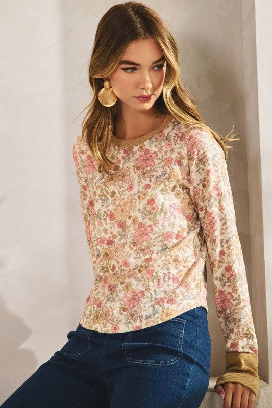 Floral Thumbhole Thermal Knit