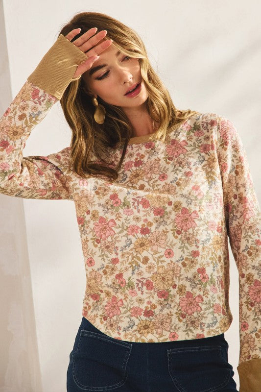 Floral Thumbhole Thermal Knit