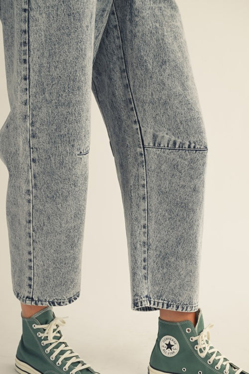 Acid Wash Wide Leg Drawstring Jeans