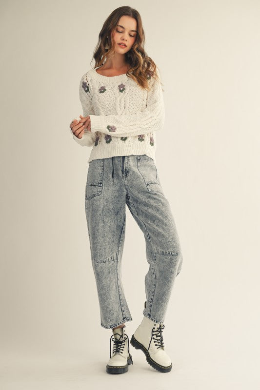 Acid Wash Wide Leg Jeans