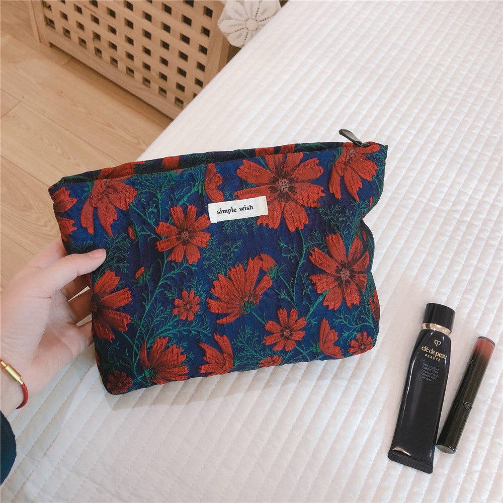 Retro Navy Floral Cosmetic Bag