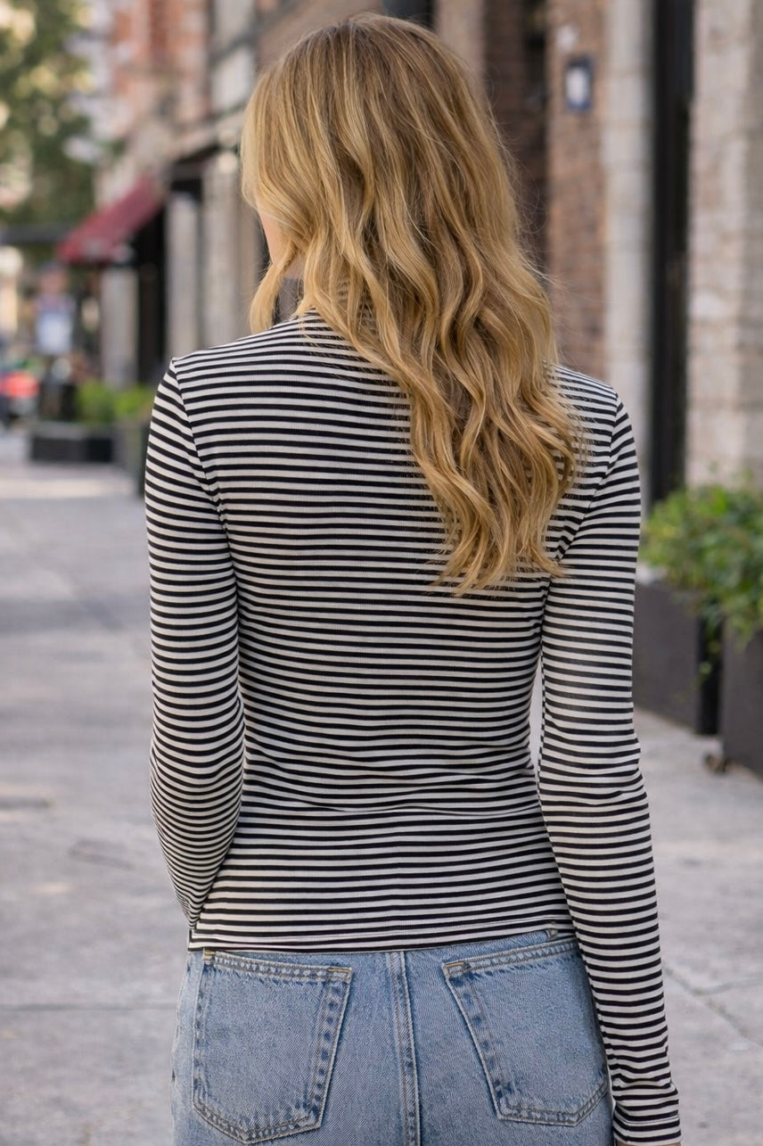 Classic Stripe Turtleneck Black