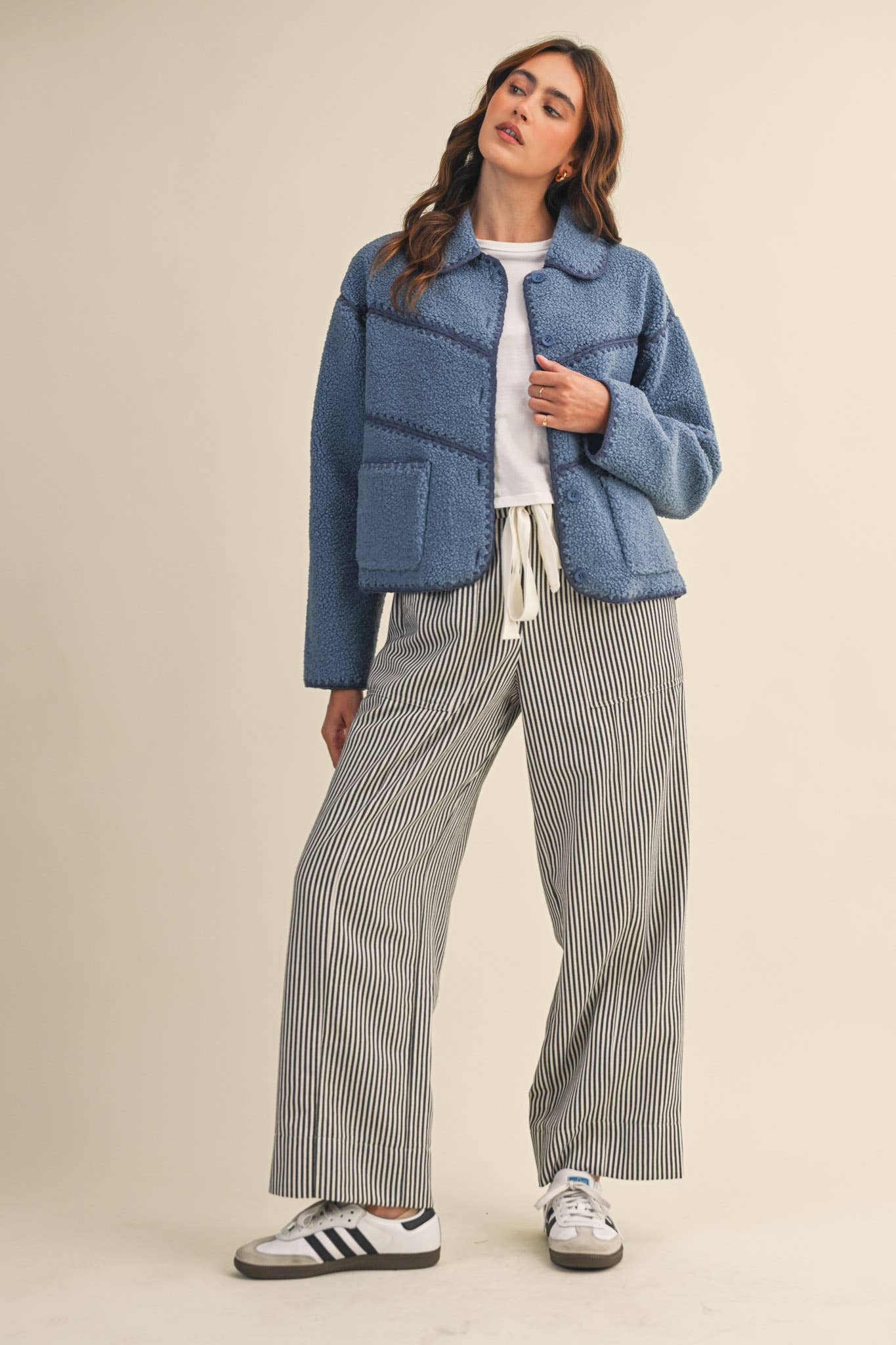 Chambray Stripe Wide Leg Pants