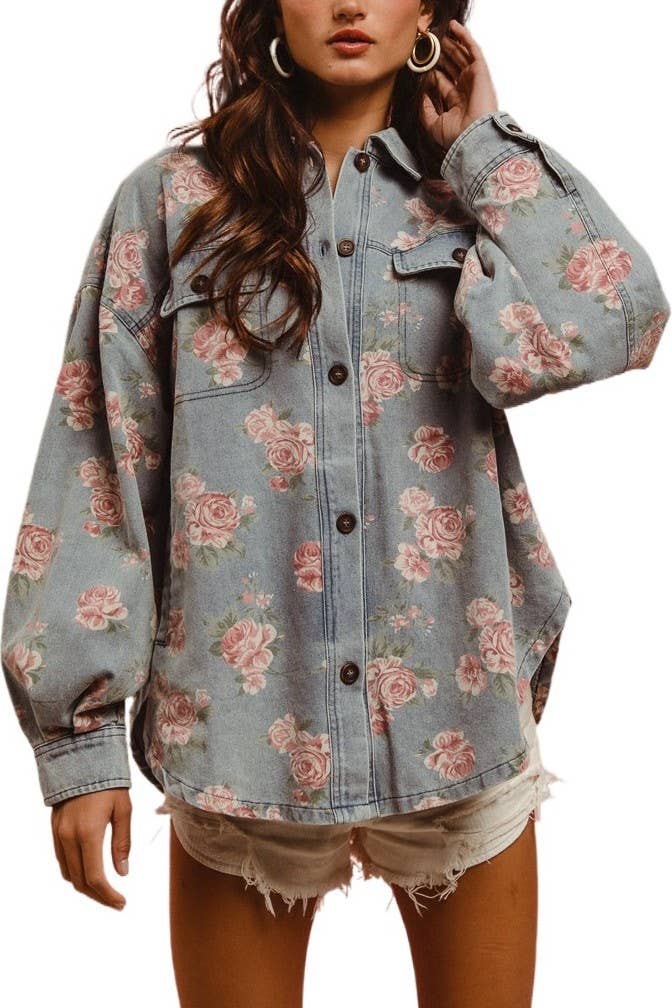 Floral Washed Denim Shacket