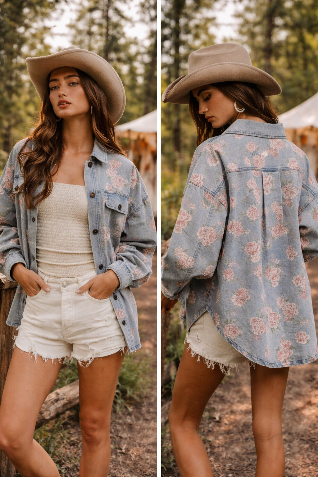 Floral Washed Denim Shacket