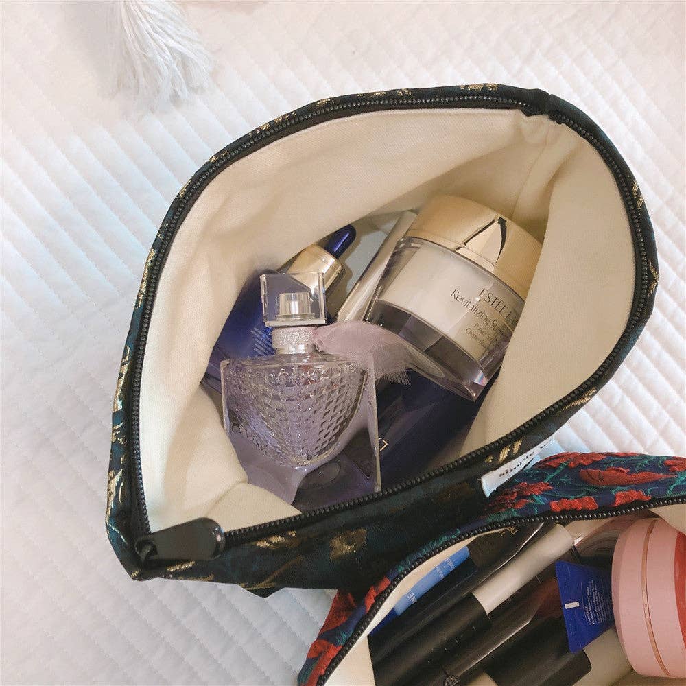 Retro Navy Floral Cosmetic Bag