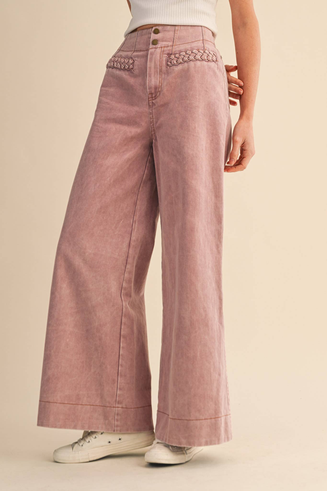 Wide Leg Braid Jeans Blush