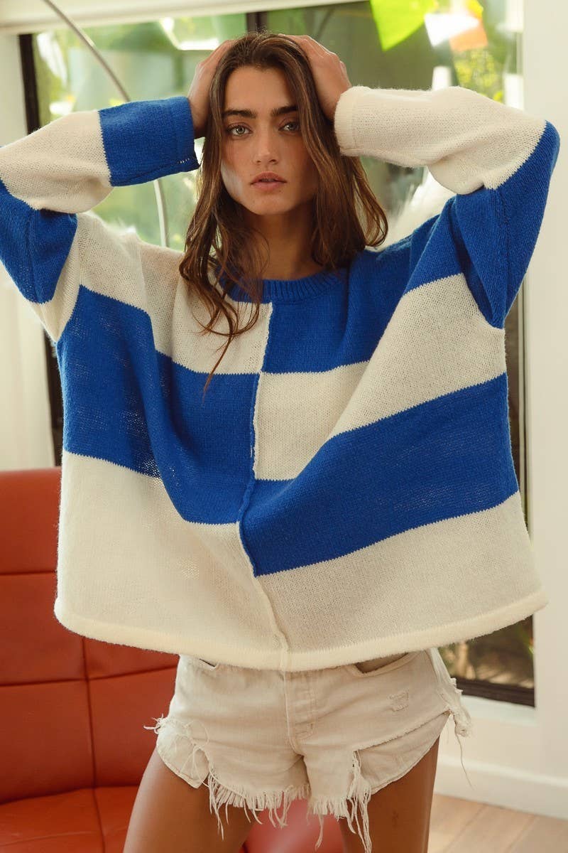 Oversized Color Block Hacci Sweater