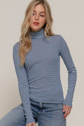 Long Sleeve Classic Stripe Turtleneck Blue