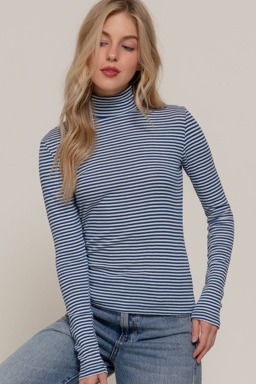 Long Sleeve Classic Stripe Turtleneck Blue