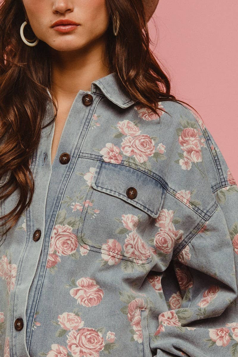 Floral Washed Denim Shacket