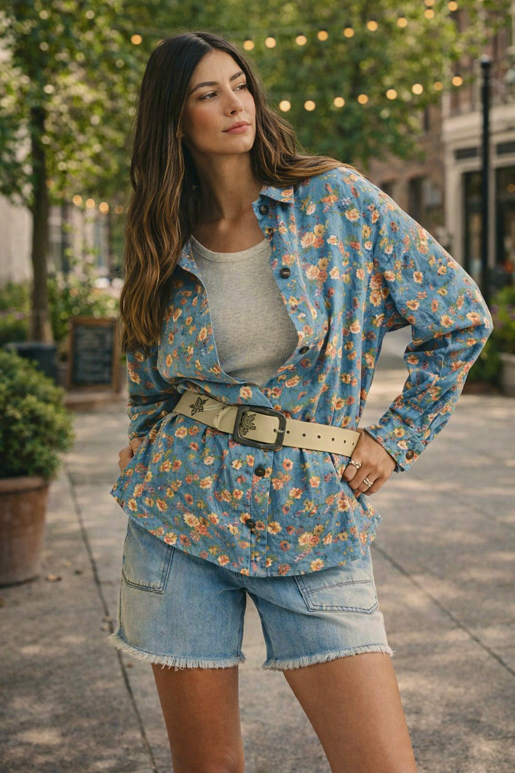 Spring Floral Denim Shacket