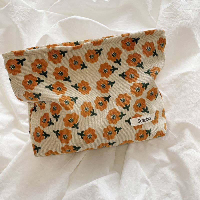 Corduroy Floral Cosmetic Bag