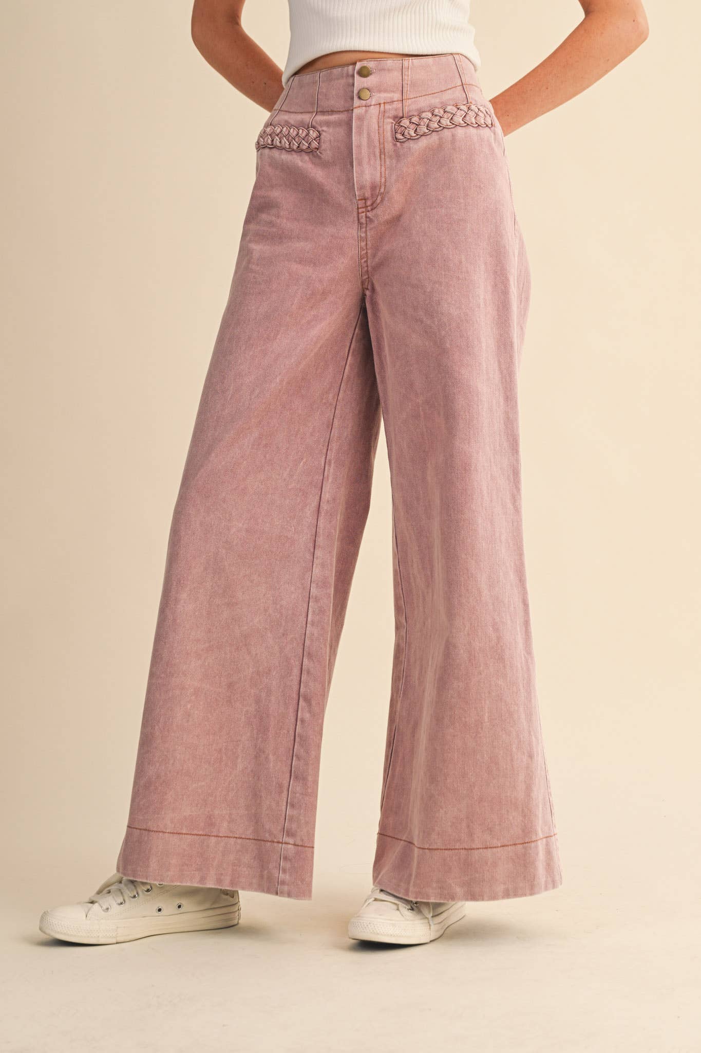 Wide Leg Braid Jeans Blush