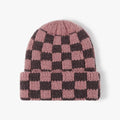Checkered Chunky Knit Beanie Pink