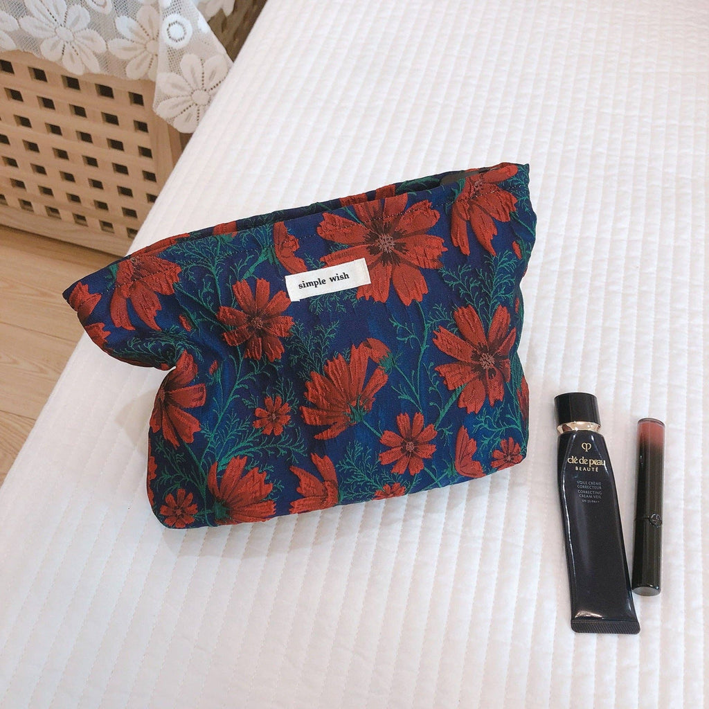 Retro Navy Floral Cosmetic Bag