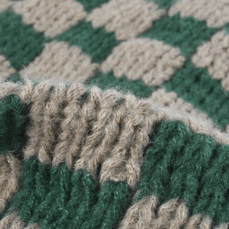 Checkered Chunky Knit Beanie Green