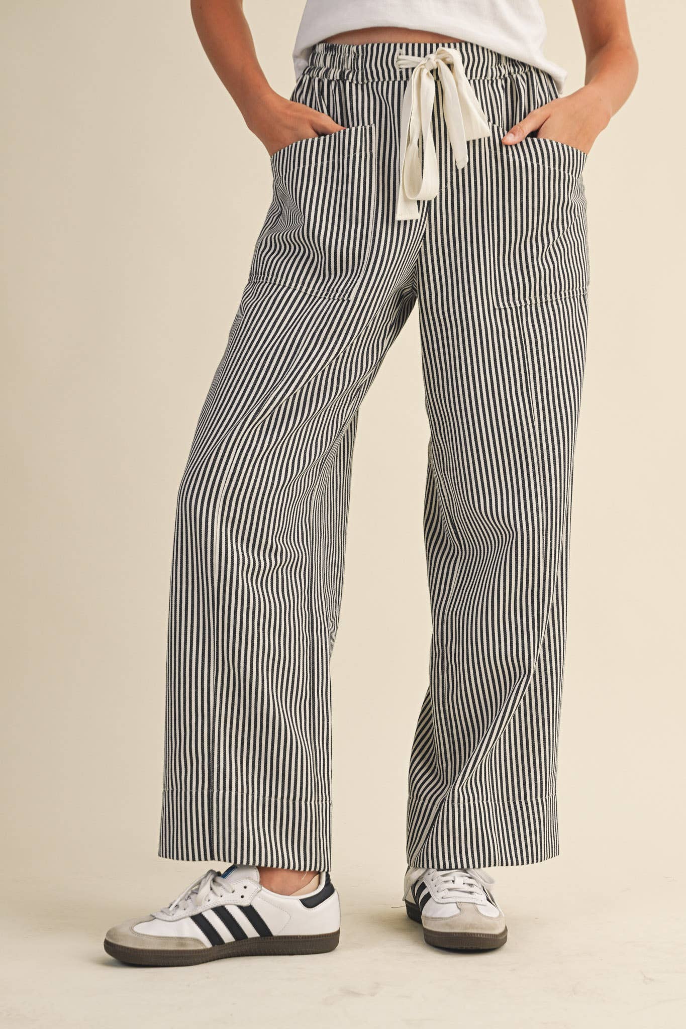 Chambray Stripe Wide Leg Pants