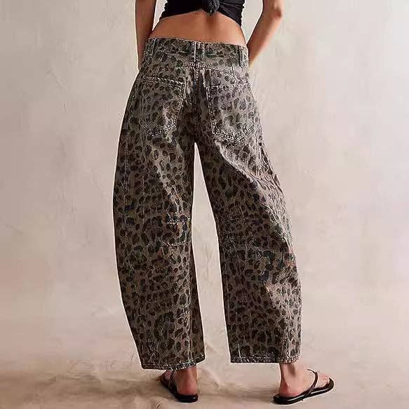 Leopard Print Barrel Jeans