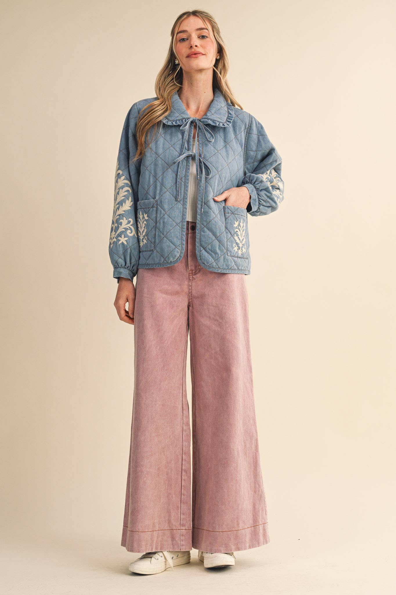 Wide Leg Braid Jeans Blush