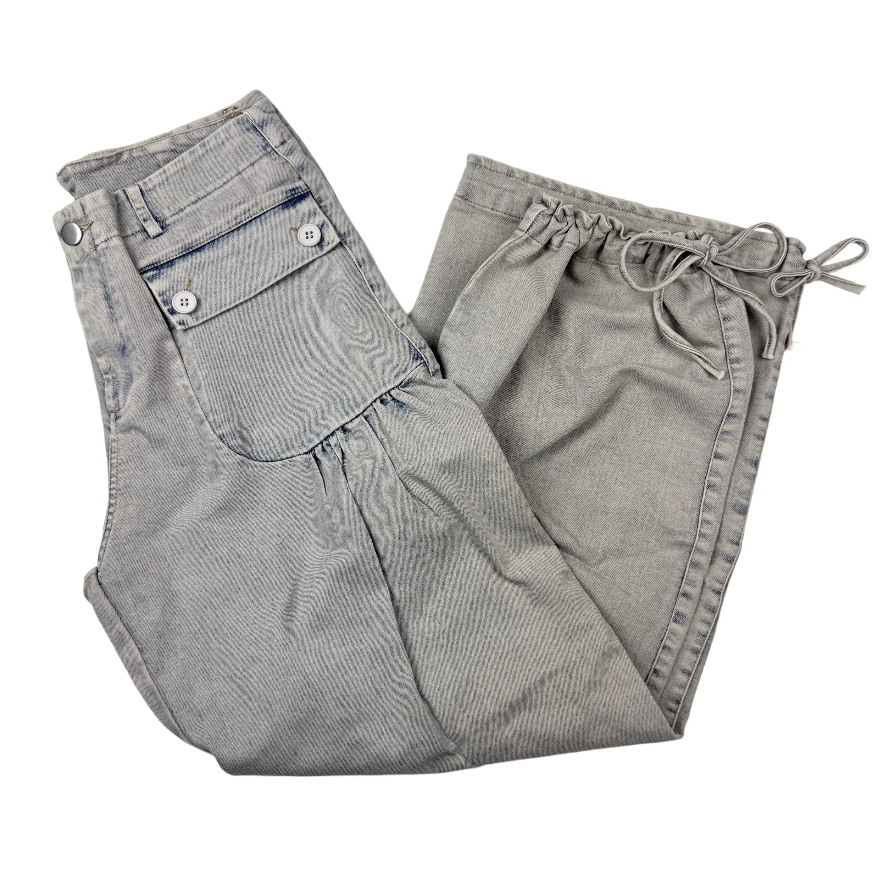 Oversized Drawstring Ankle Jeans Grey