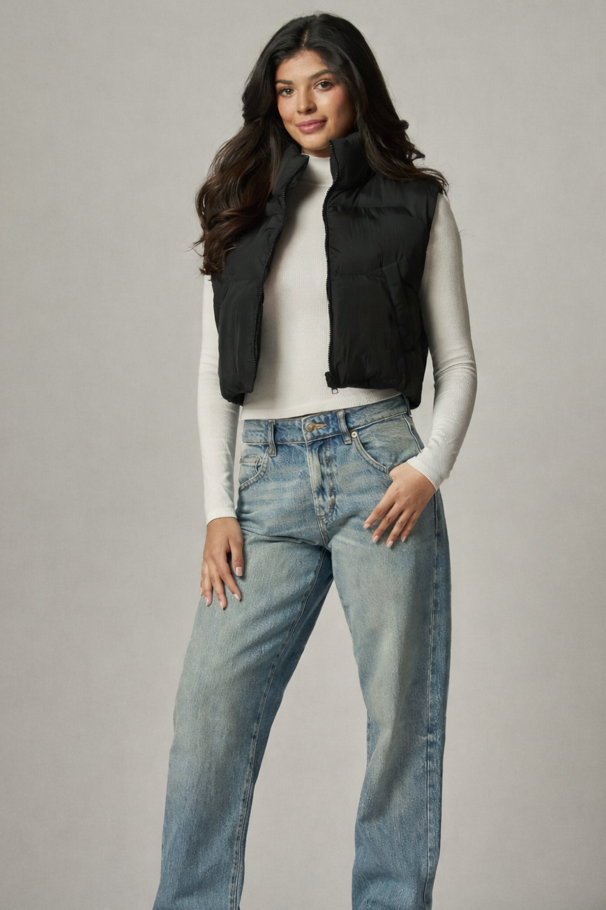 Crop Puffer Vest Black