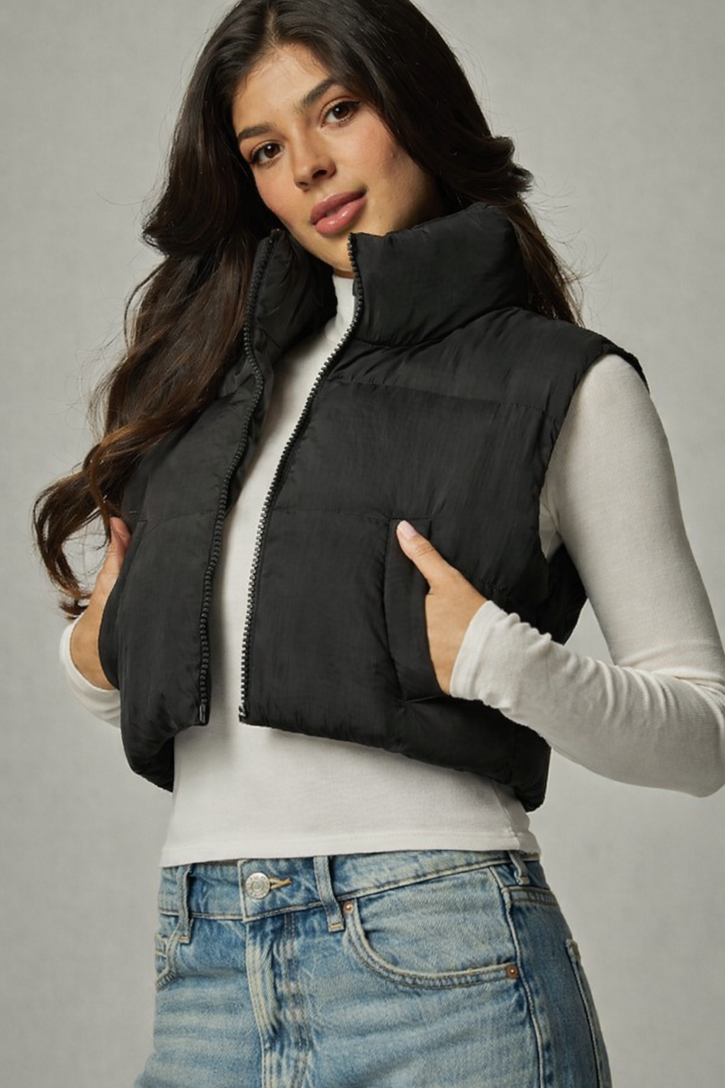Crop Puffer Vest Black