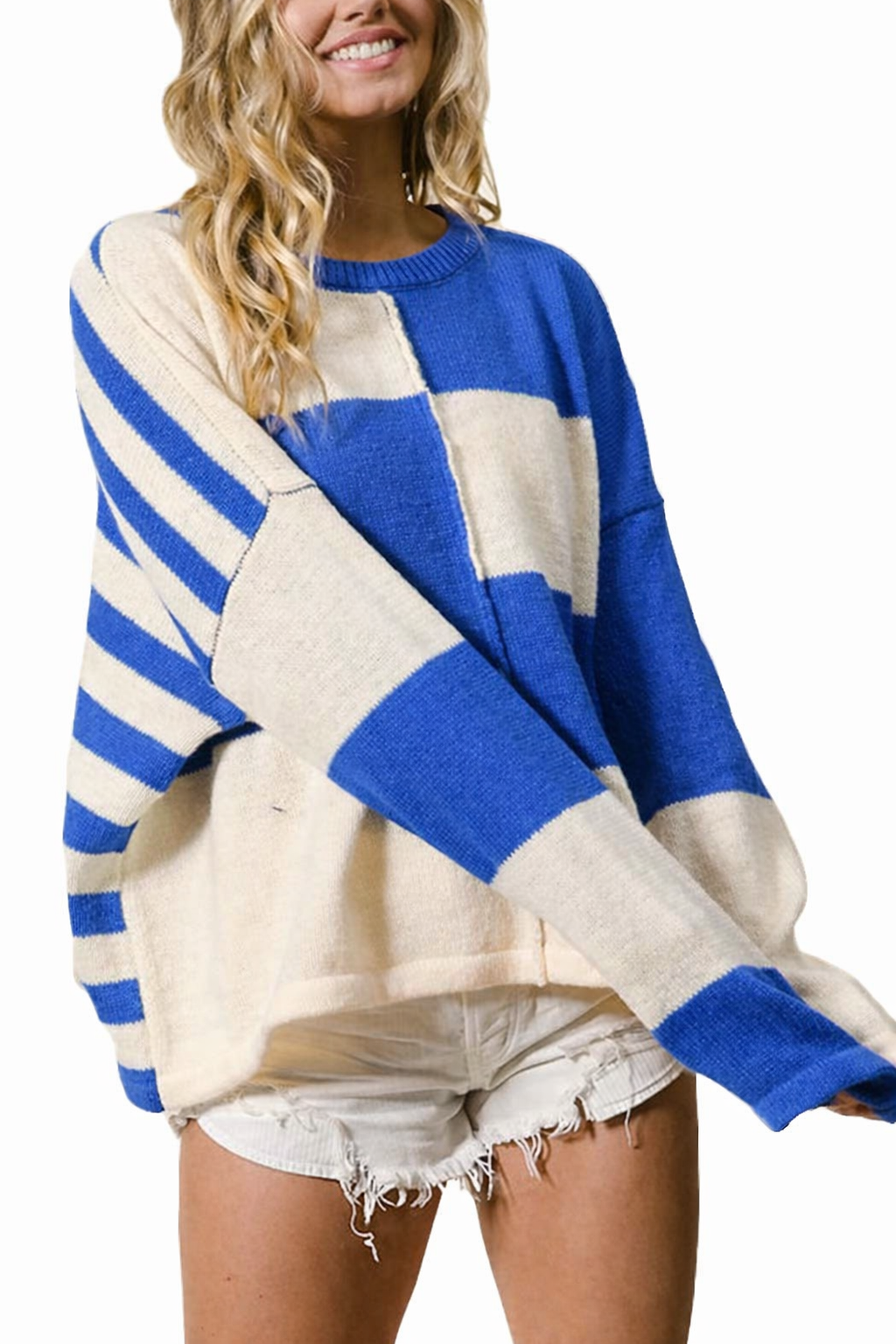 Oversized Color Block Hacci Sweater