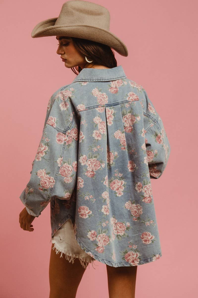Floral Washed Denim Shacket