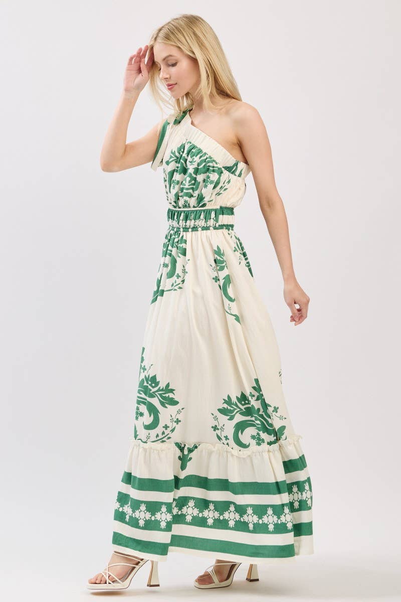 Damask Off Shoulder Maxi Green