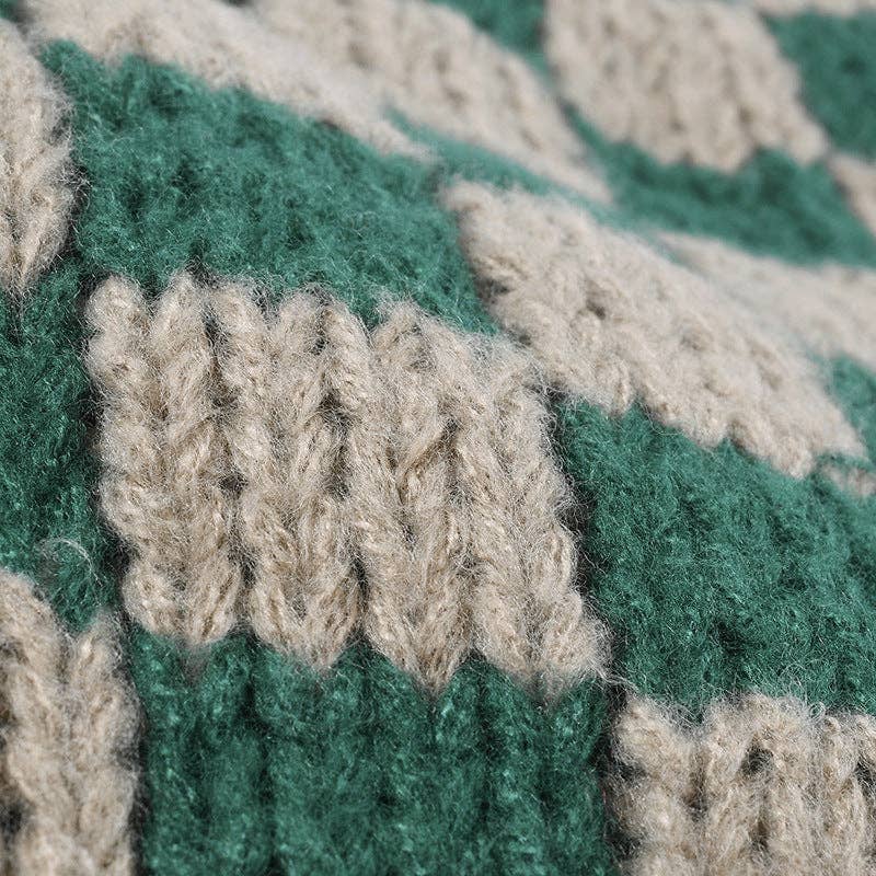 Checkered Chunky Knit Beanie Green