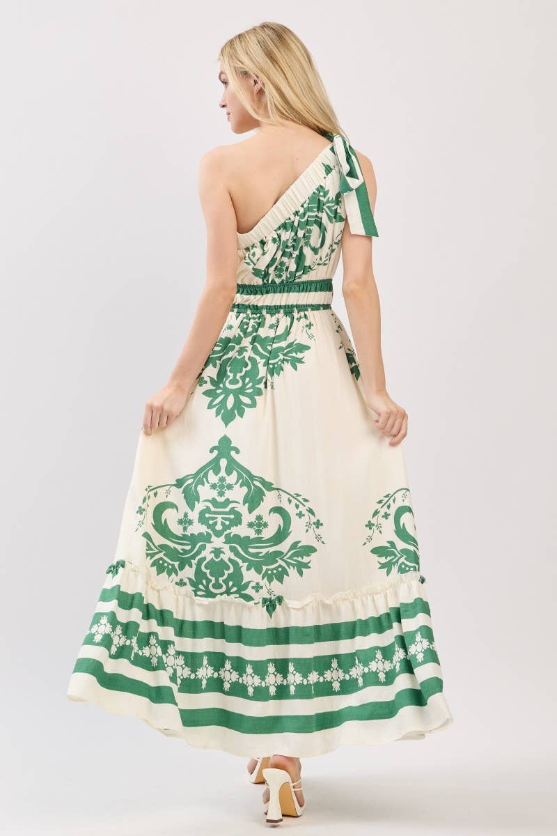 Damask Off Shoulder Maxi Green