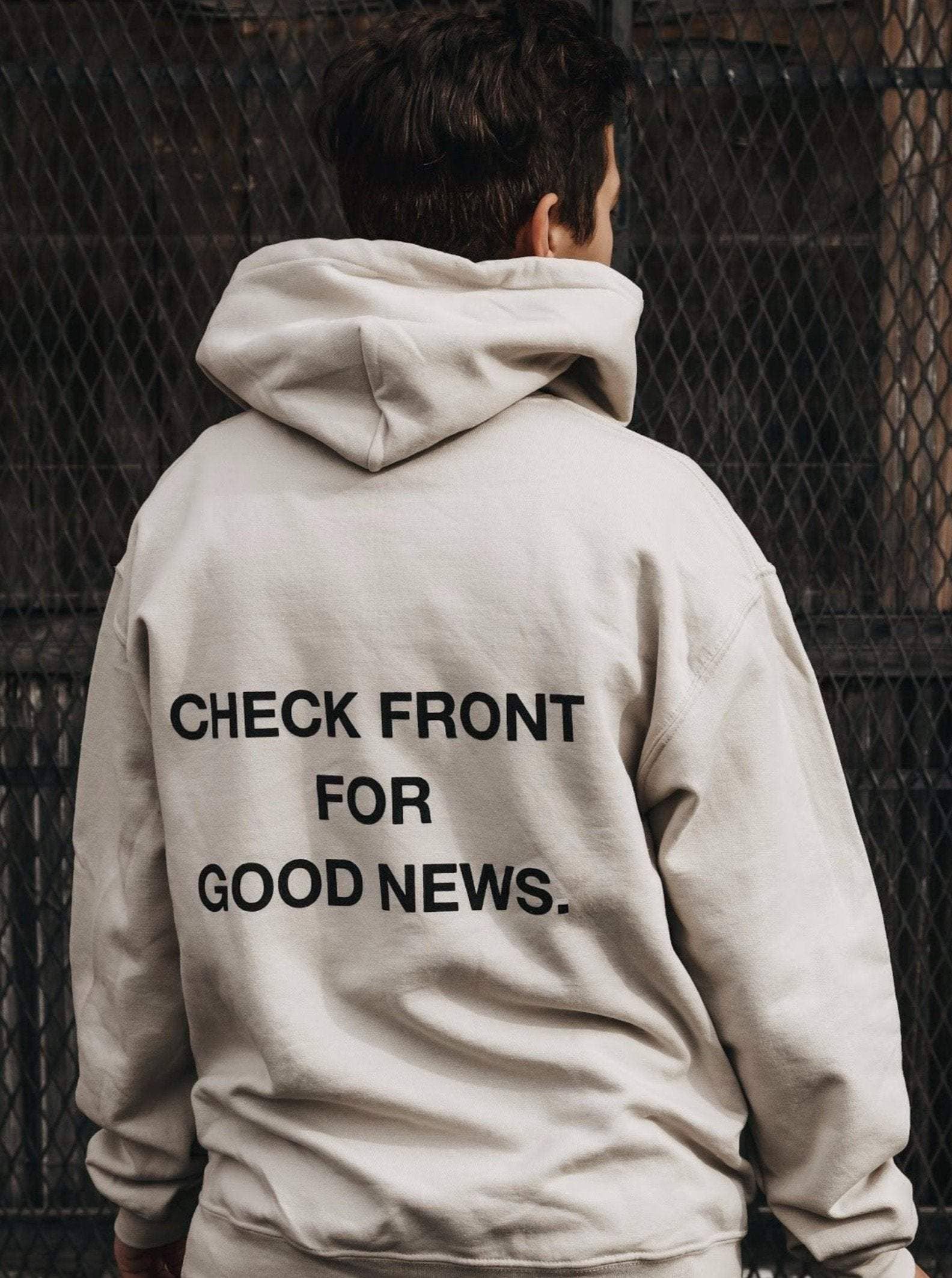"Check Front" Sand Premium Hoodie