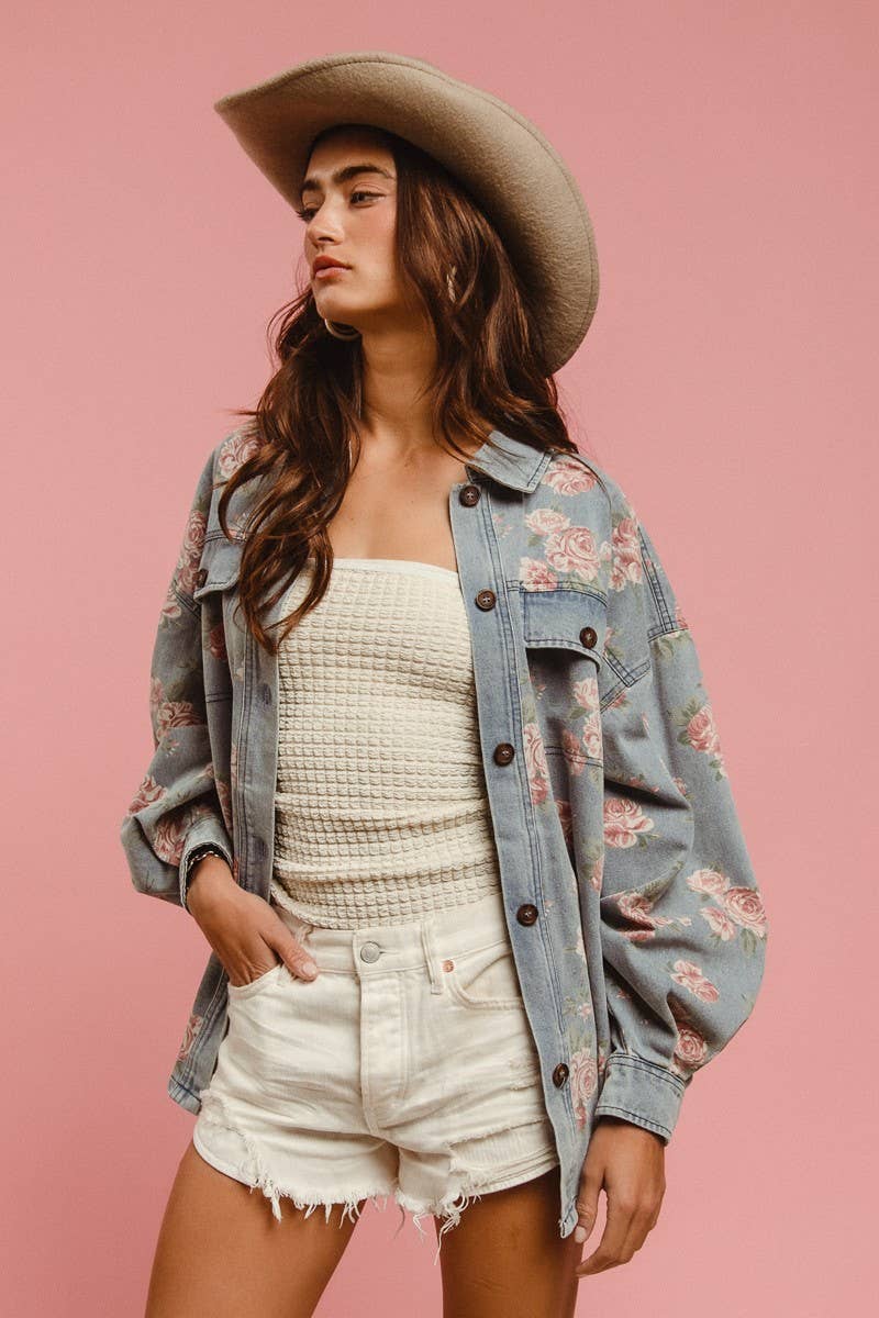 Floral Washed Denim Shacket