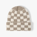 Checkered Chunky Knit Beanie Khaki