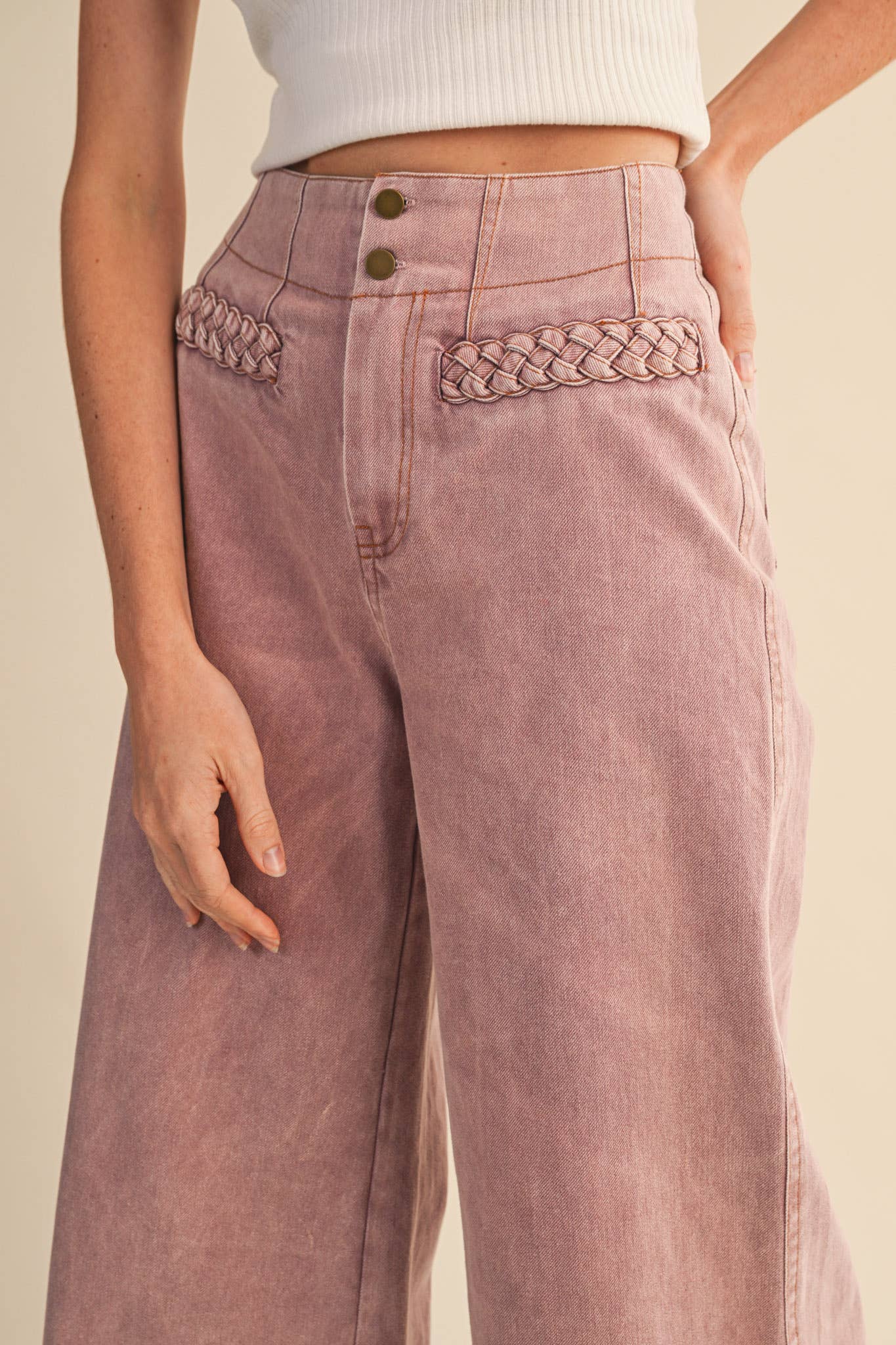 Wide Leg Braid Jeans Blush