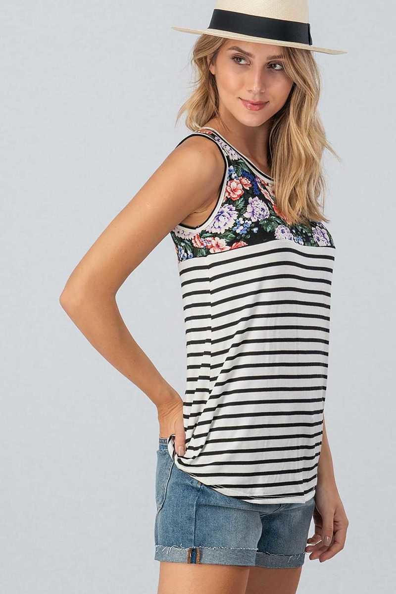 Floral Stripe Block Tank