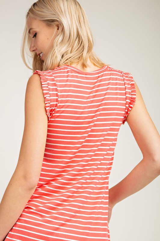 Ruffle Stripe Tank Coral